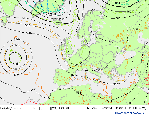 Z500/Rain (+SLP)/Z850 ECMWF jeu 30.05.2024 18 UTC