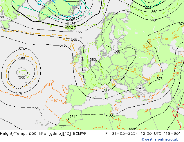 Height/Temp. 500 hPa ECMWF Pá 31.05.2024 12 UTC