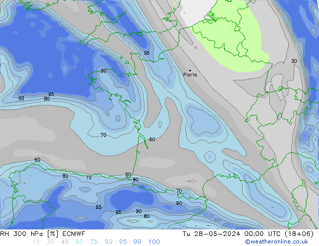 RH 300 hPa ECMWF mar 28.05.2024 00 UTC