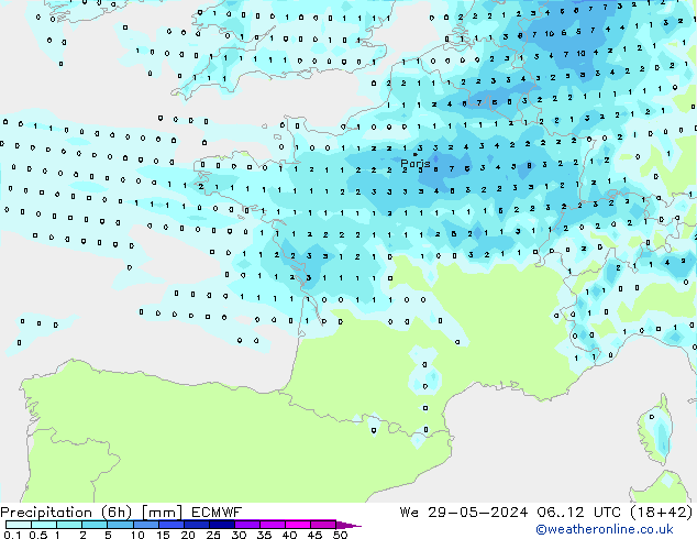 Z500/Rain (+SLP)/Z850 ECMWF Qua 29.05.2024 12 UTC