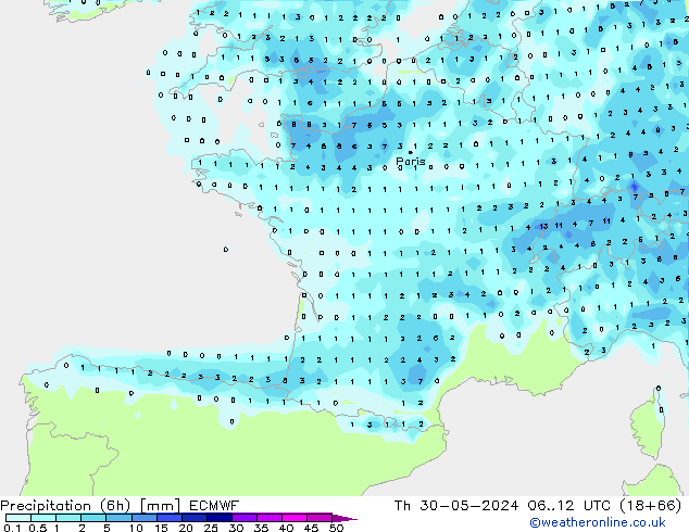 Z500/Rain (+SLP)/Z850 ECMWF czw. 30.05.2024 12 UTC