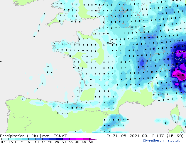 Precipitation (12h) ECMWF Fr 31.05.2024 12 UTC