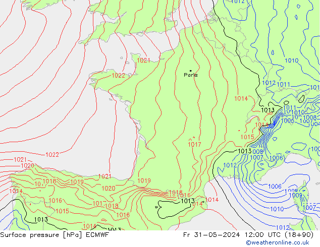 Pressione al suolo ECMWF ven 31.05.2024 12 UTC