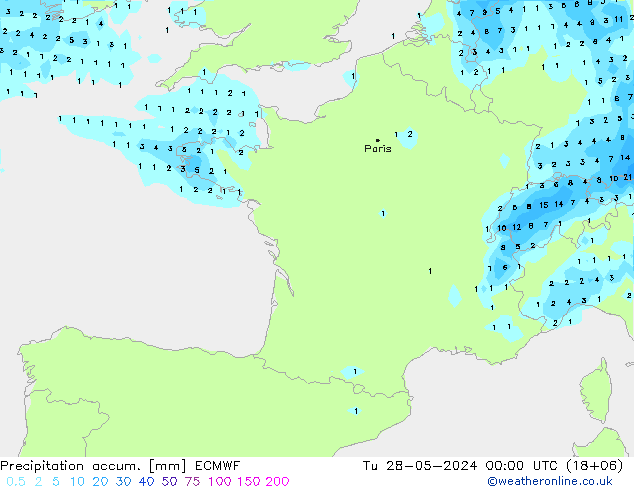 Precipitation accum. ECMWF Ter 28.05.2024 00 UTC