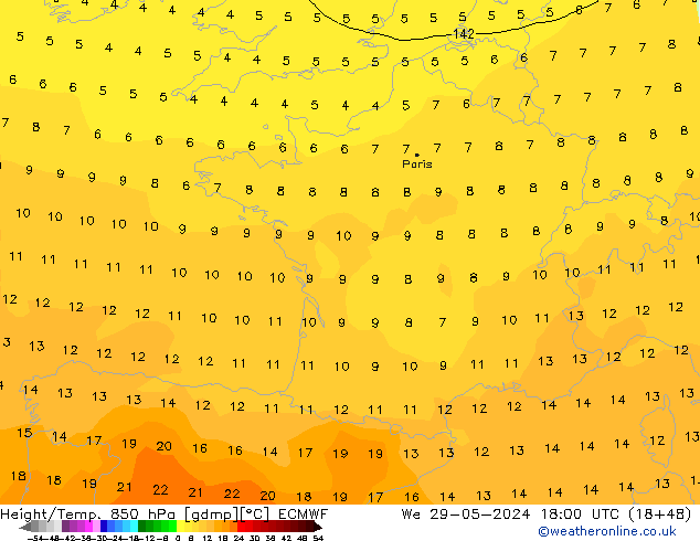 Z500/Yağmur (+YB)/Z850 ECMWF Çar 29.05.2024 18 UTC