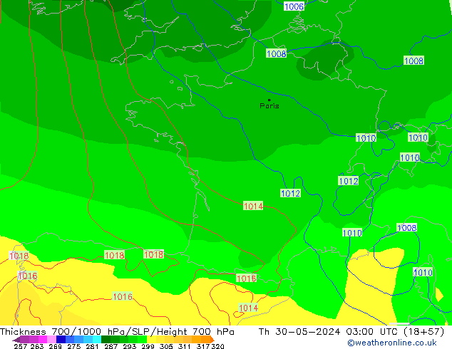 Thck 700-1000 hPa ECMWF jeu 30.05.2024 03 UTC