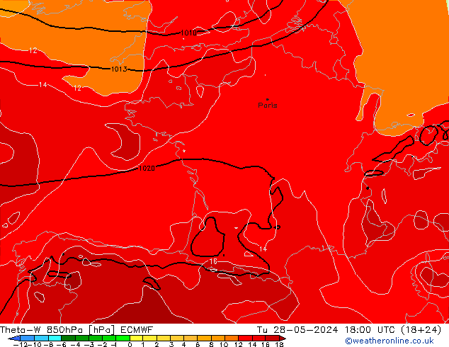 Theta-W 850hPa ECMWF mar 28.05.2024 18 UTC