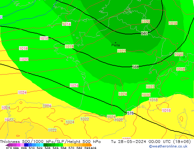 Thck 500-1000гПа ECMWF вт 28.05.2024 00 UTC