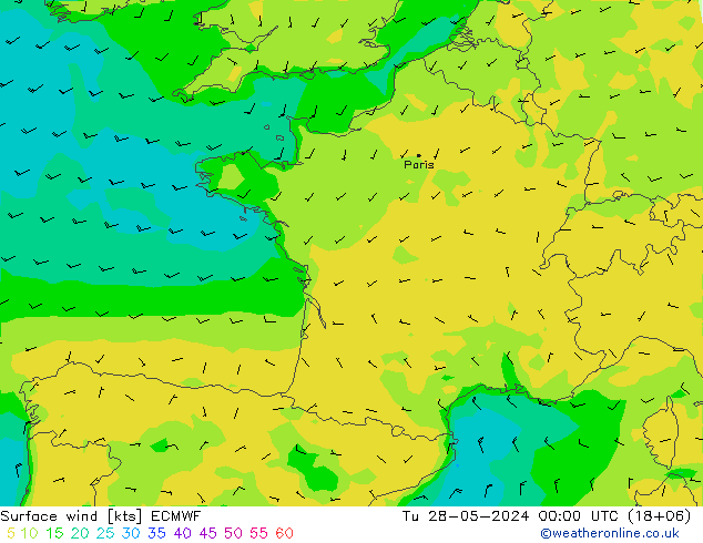 Vento 10 m ECMWF Ter 28.05.2024 00 UTC