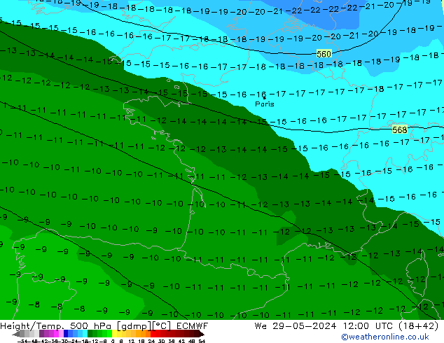 Z500/Rain (+SLP)/Z850 ECMWF Qua 29.05.2024 12 UTC