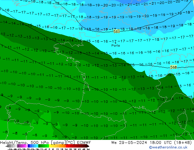 Z500/Yağmur (+YB)/Z850 ECMWF Çar 29.05.2024 18 UTC