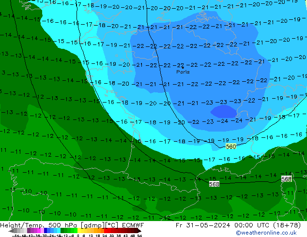 Z500/Rain (+SLP)/Z850 ECMWF Fr 31.05.2024 00 UTC