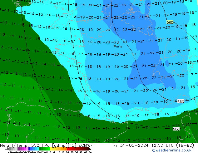 Height/Temp. 500 hPa ECMWF Fr 31.05.2024 12 UTC