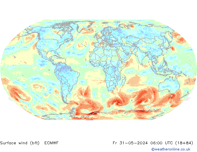 Surface wind (bft) ECMWF Pá 31.05.2024 06 UTC