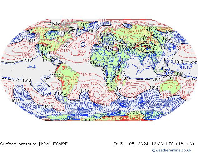 Presión superficial ECMWF vie 31.05.2024 12 UTC