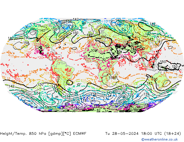 Z500/Yağmur (+YB)/Z850 ECMWF Sa 28.05.2024 18 UTC