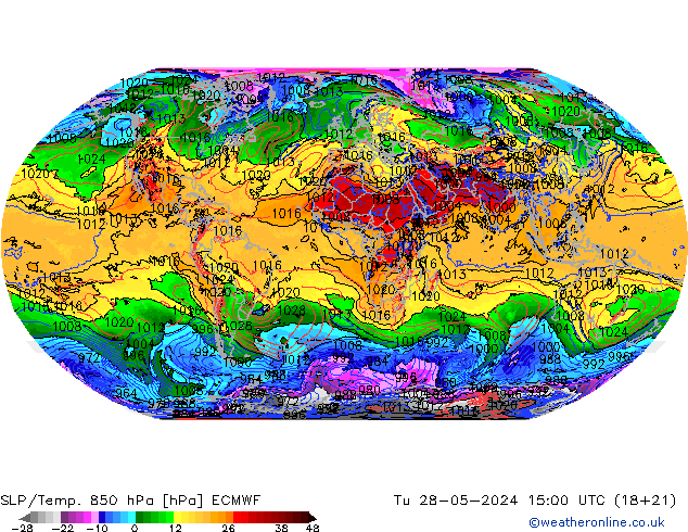 850 hPa Yer Bas./Sıc ECMWF Sa 28.05.2024 15 UTC