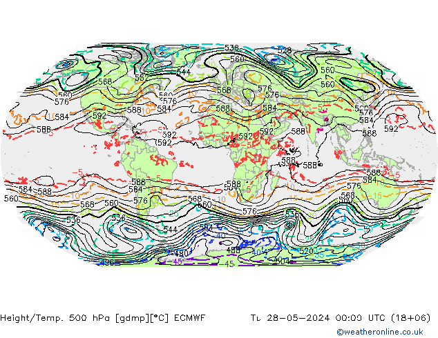 Z500/Rain (+SLP)/Z850 ECMWF Út 28.05.2024 00 UTC