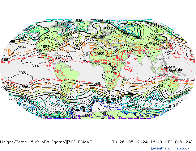 Height/Temp. 500 hPa ECMWF Di 28.05.2024 18 UTC