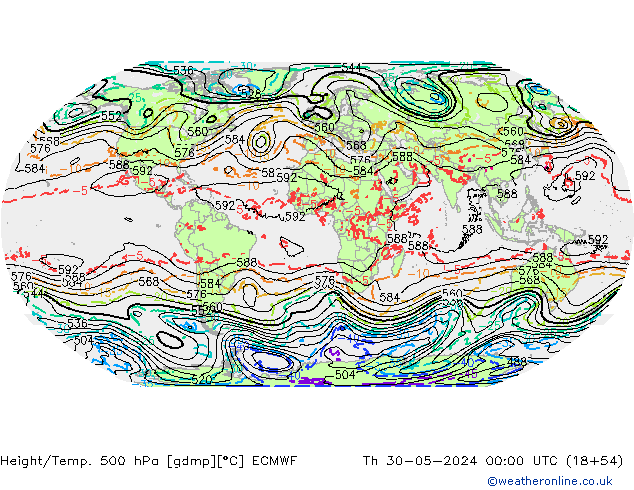 Height/Temp. 500 hPa ECMWF Th 30.05.2024 00 UTC