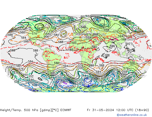 Height/Temp. 500 гПа ECMWF пт 31.05.2024 12 UTC
