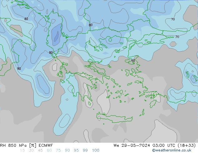 RH 850 hPa ECMWF Mi 29.05.2024 03 UTC