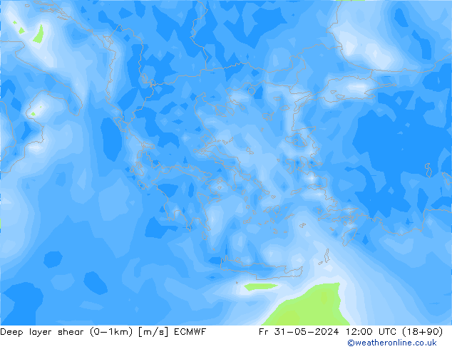 Deep layer shear (0-1km) ECMWF Fr 31.05.2024 12 UTC