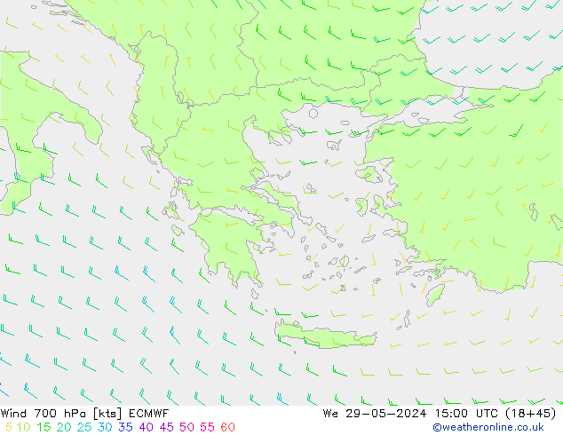 wiatr 700 hPa ECMWF śro. 29.05.2024 15 UTC