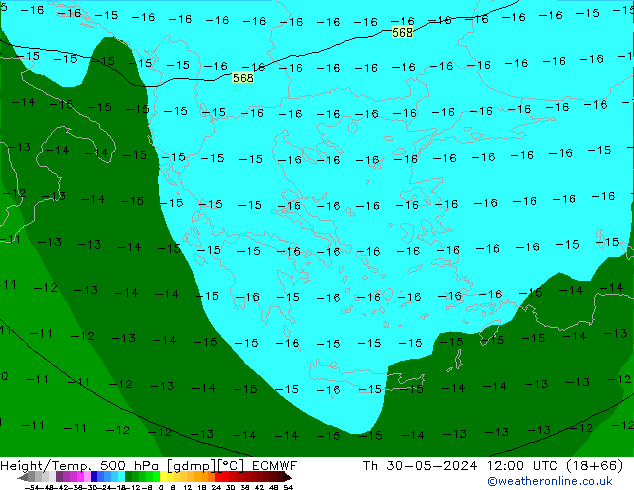 Z500/Rain (+SLP)/Z850 ECMWF gio 30.05.2024 12 UTC