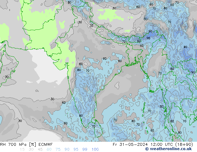 RH 700 hPa ECMWF Sex 31.05.2024 12 UTC