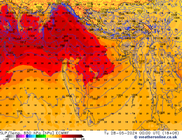 SLP/Temp. 850 hPa ECMWF Tu 28.05.2024 00 UTC