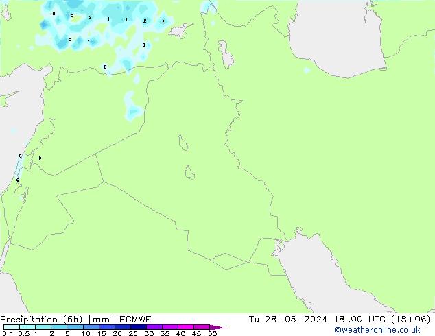 Precipitazione (6h) ECMWF mar 28.05.2024 00 UTC