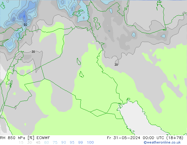 RH 850 гПа ECMWF пт 31.05.2024 00 UTC