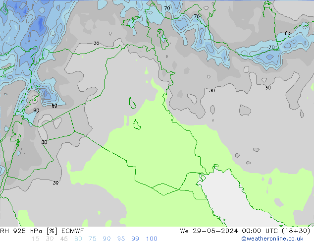 RH 925 hPa ECMWF We 29.05.2024 00 UTC