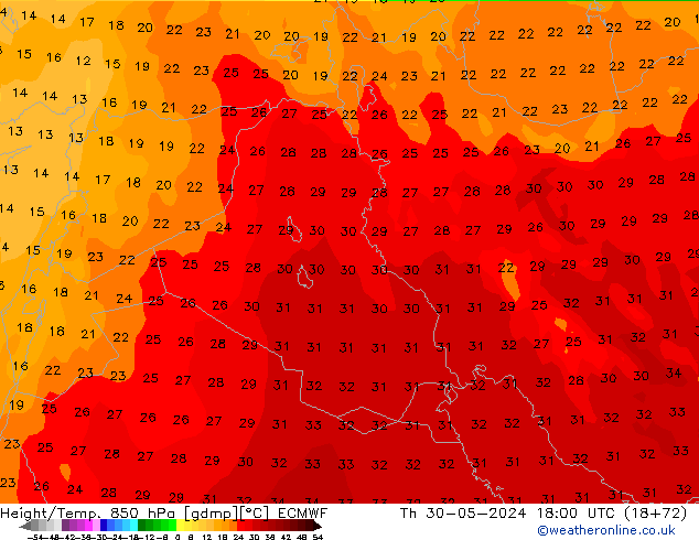 Z500/Rain (+SLP)/Z850 ECMWF jeu 30.05.2024 18 UTC