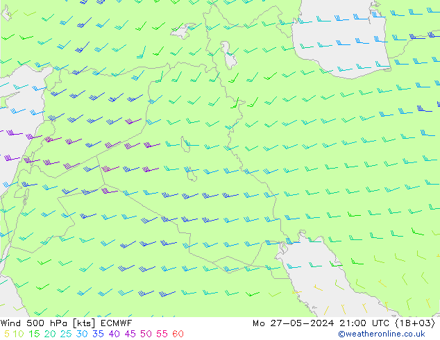 ветер 500 гПа ECMWF пн 27.05.2024 21 UTC