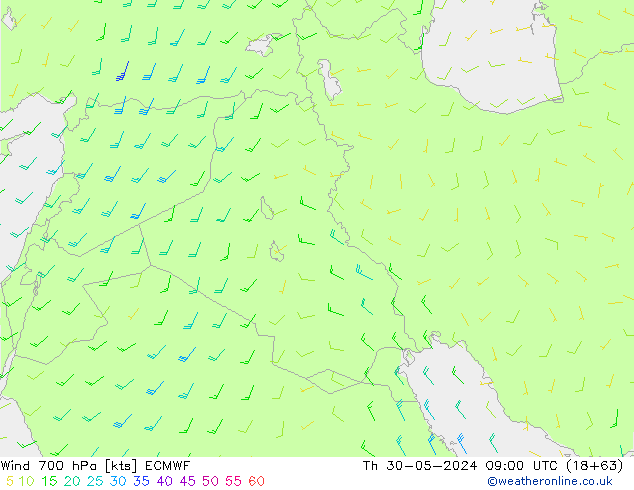 Wind 700 hPa ECMWF Th 30.05.2024 09 UTC