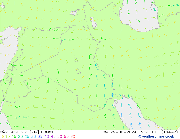 Vent 950 hPa ECMWF mer 29.05.2024 12 UTC