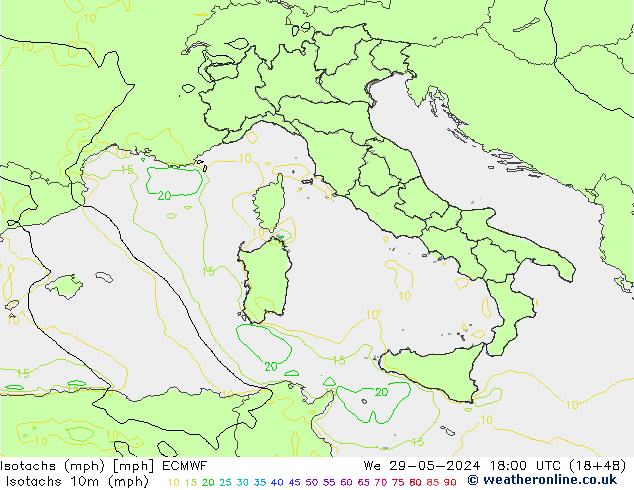 Isotachs (mph) ECMWF We 29.05.2024 18 UTC