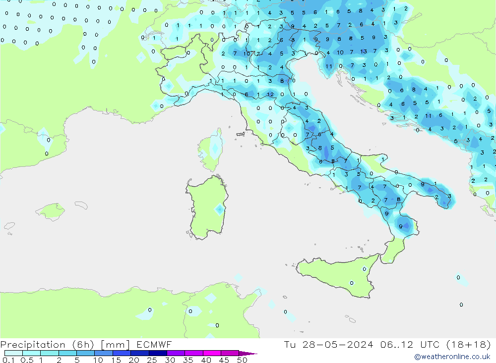 Z500/Rain (+SLP)/Z850 ECMWF wto. 28.05.2024 12 UTC