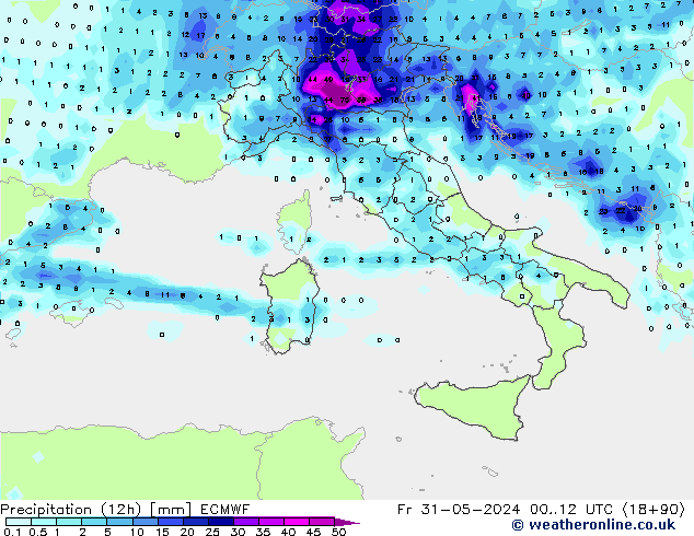 осадки (12h) ECMWF пт 31.05.2024 12 UTC