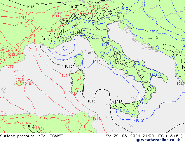 ciśnienie ECMWF śro. 29.05.2024 21 UTC