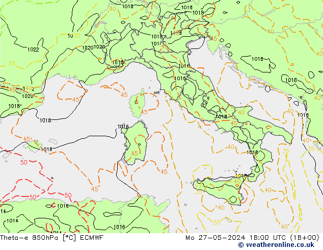 Theta-e 850hPa ECMWF Po 27.05.2024 18 UTC