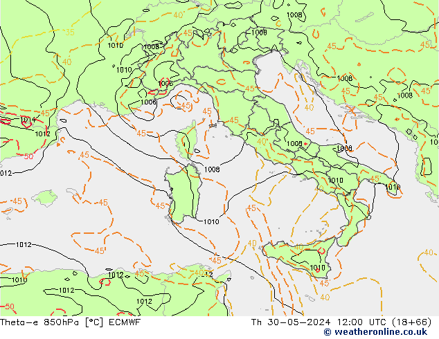 Theta-e 850hPa ECMWF Th 30.05.2024 12 UTC