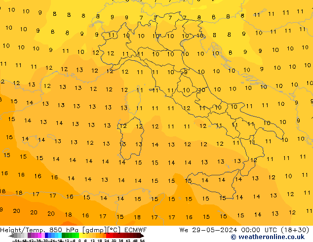 Hoogte/Temp. 850 hPa ECMWF wo 29.05.2024 00 UTC