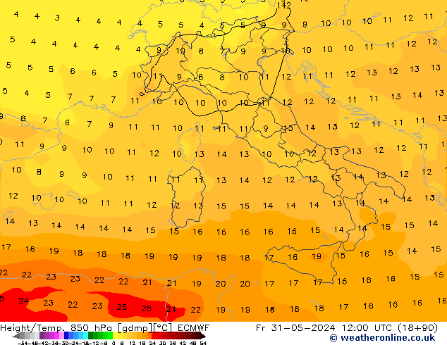 Z500/Rain (+SLP)/Z850 ECMWF Fr 31.05.2024 12 UTC