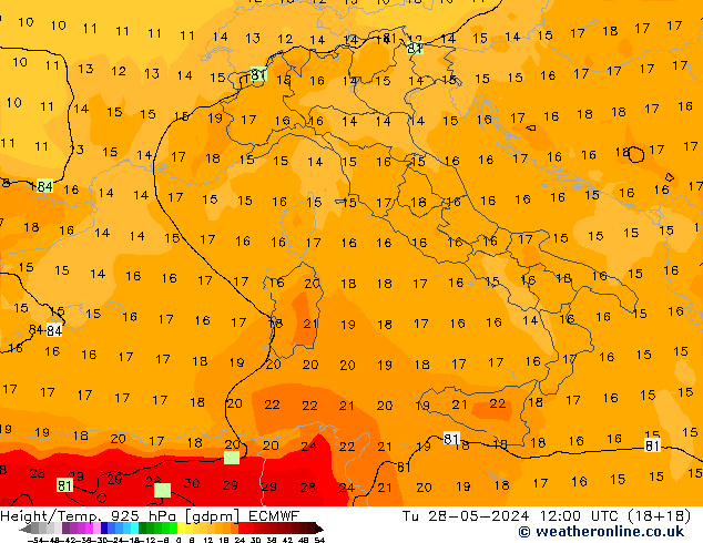 Height/Temp. 925 гПа ECMWF вт 28.05.2024 12 UTC