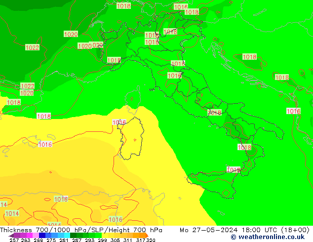 700-1000 hPa Kalınlığı ECMWF Pzt 27.05.2024 18 UTC