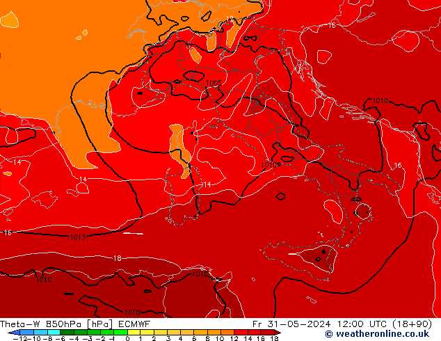 Theta-W 850hPa ECMWF Fr 31.05.2024 12 UTC