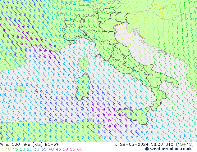 Viento 500 hPa ECMWF mar 28.05.2024 06 UTC